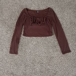 Shein, L brown cropped long sleeve shirt